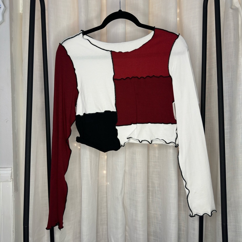 Color block Long Sleeve Cropped Top